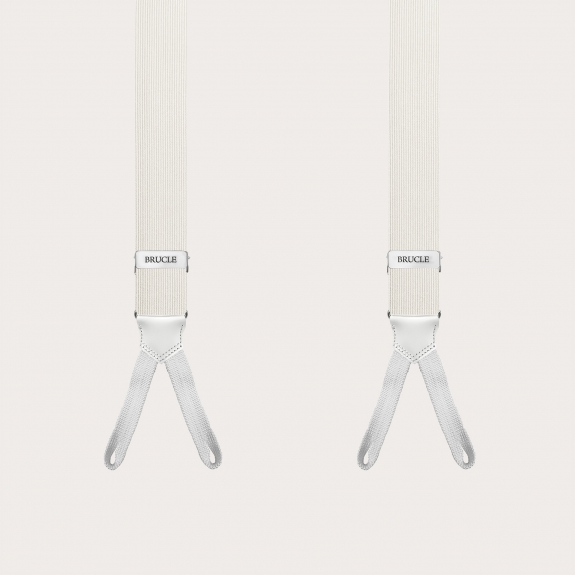 Formal skinny Y-shape suspenders with braid runners, white