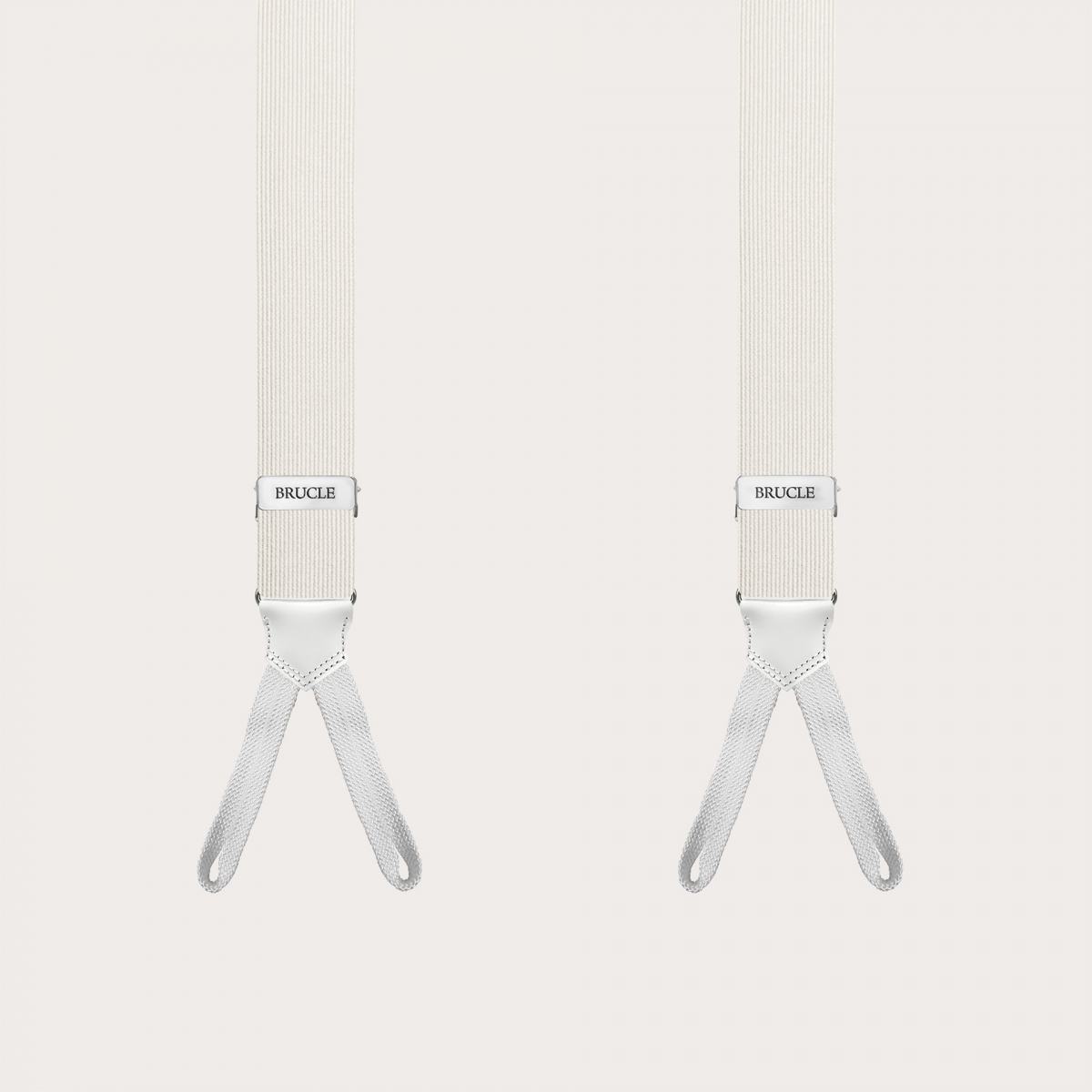 Formal skinny Y-shape suspenders with braid runners, white