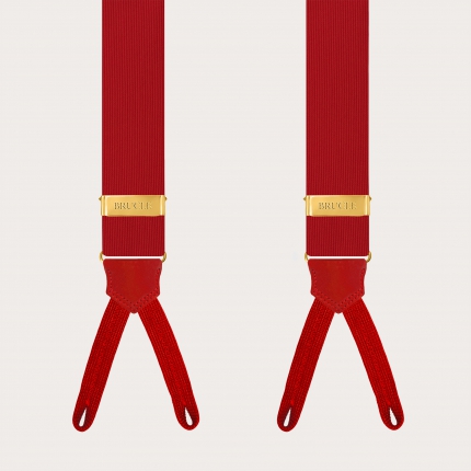Bretelles rouges en soie avec boutonnières et régulateurs dorés