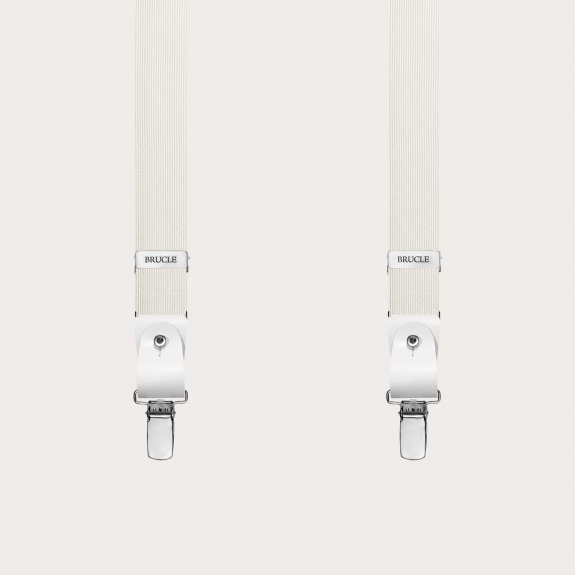 Narrow white silk suspenders