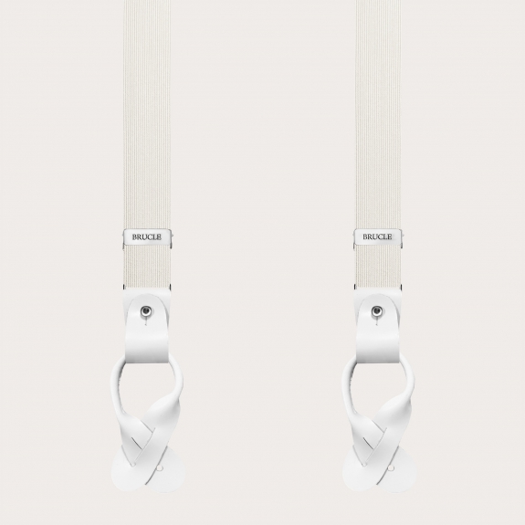 Narrow white silk suspenders