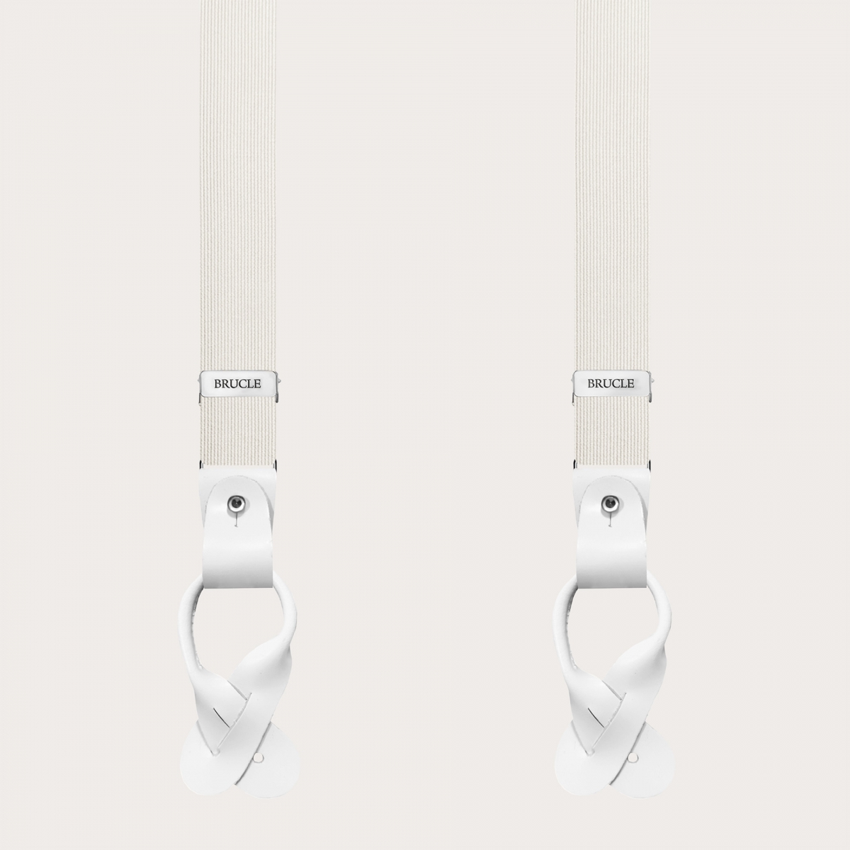 Narrow white silk suspenders