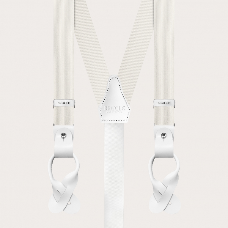 Narrow white silk suspenders