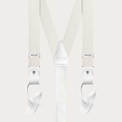 Narrow white silk suspenders