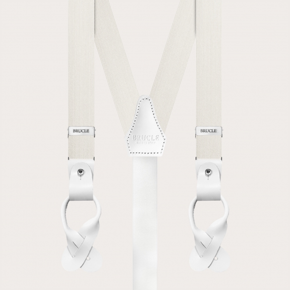 Narrow white silk suspenders