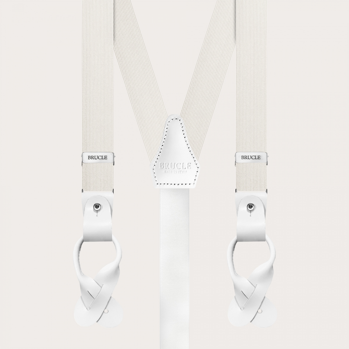 Narrow white silk suspenders