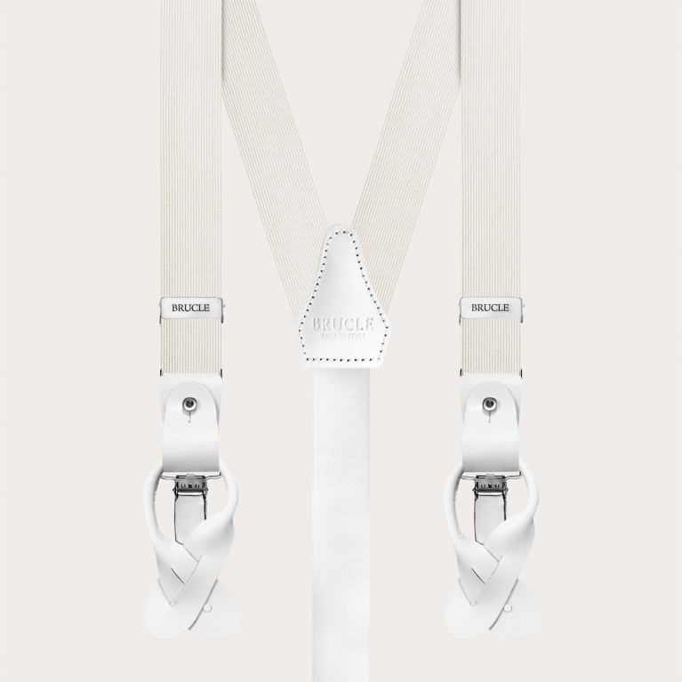 Narrow white silk suspenders