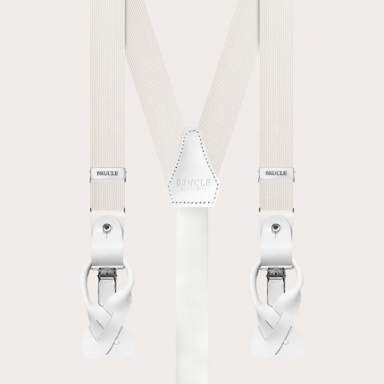 Narrow white silk suspenders