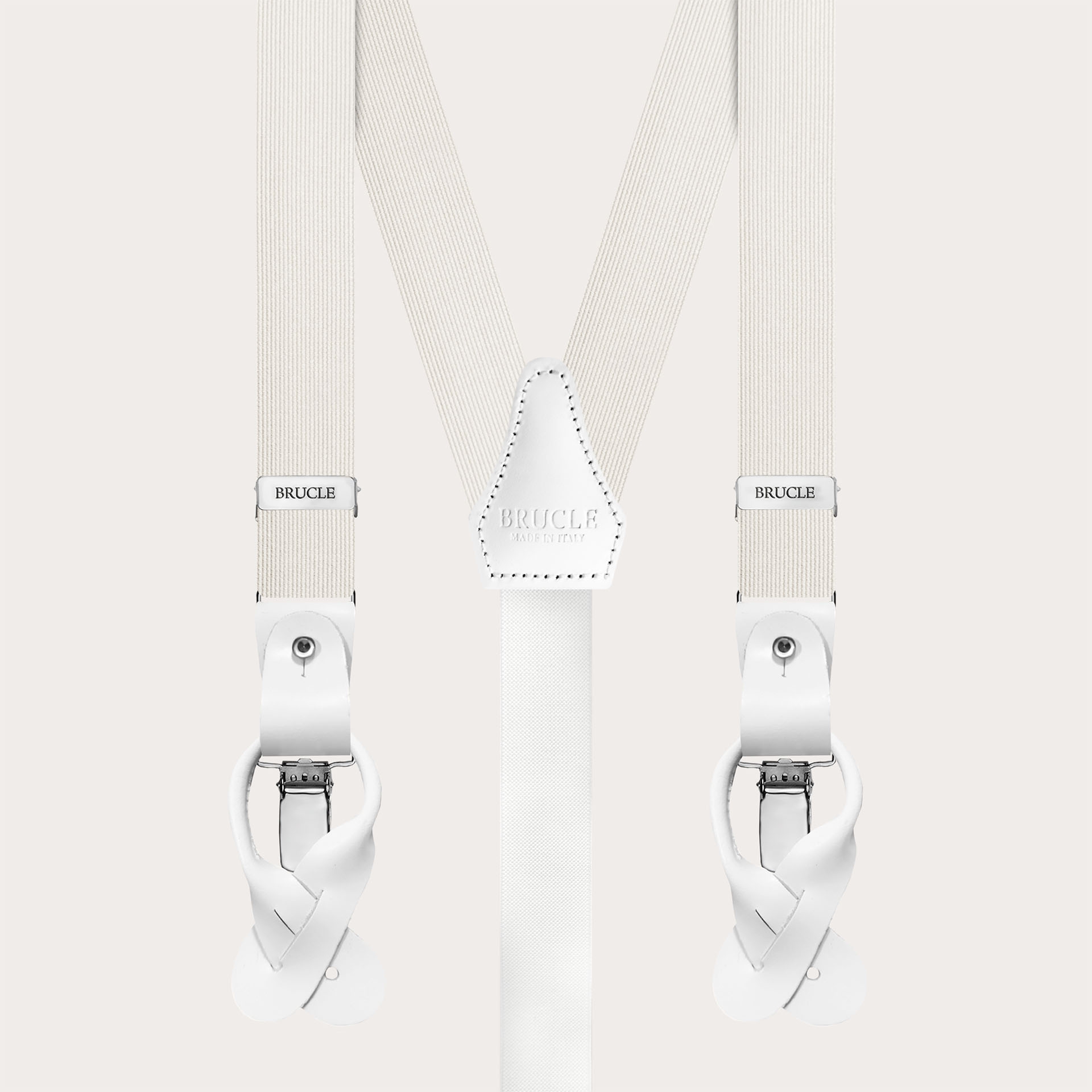 Narrow white silk suspenders