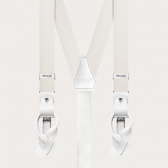 Narrow white silk suspenders