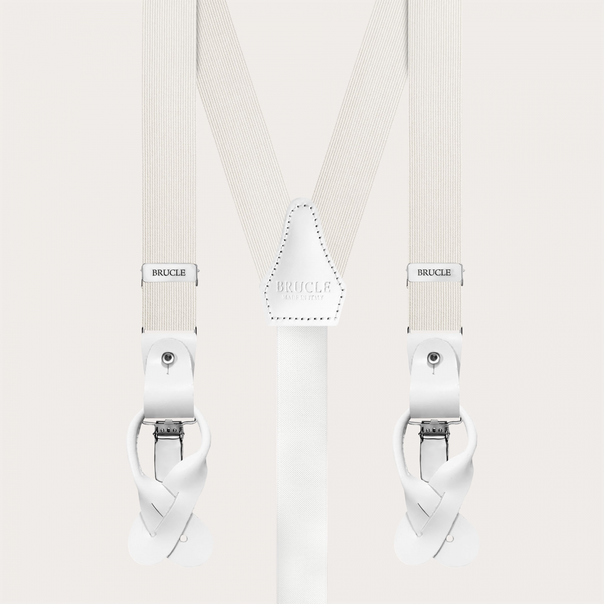 Narrow white silk suspenders