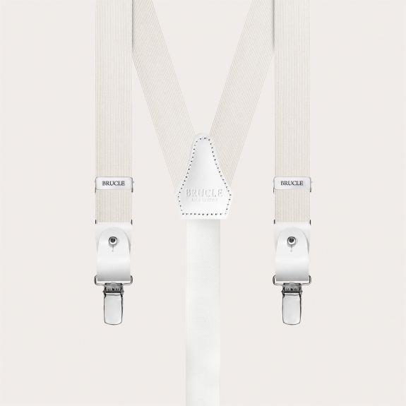 Narrow white silk suspenders