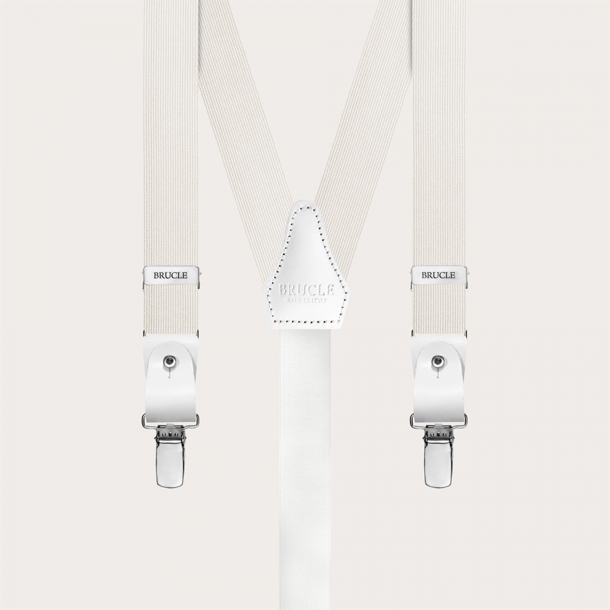 Narrow white silk suspenders