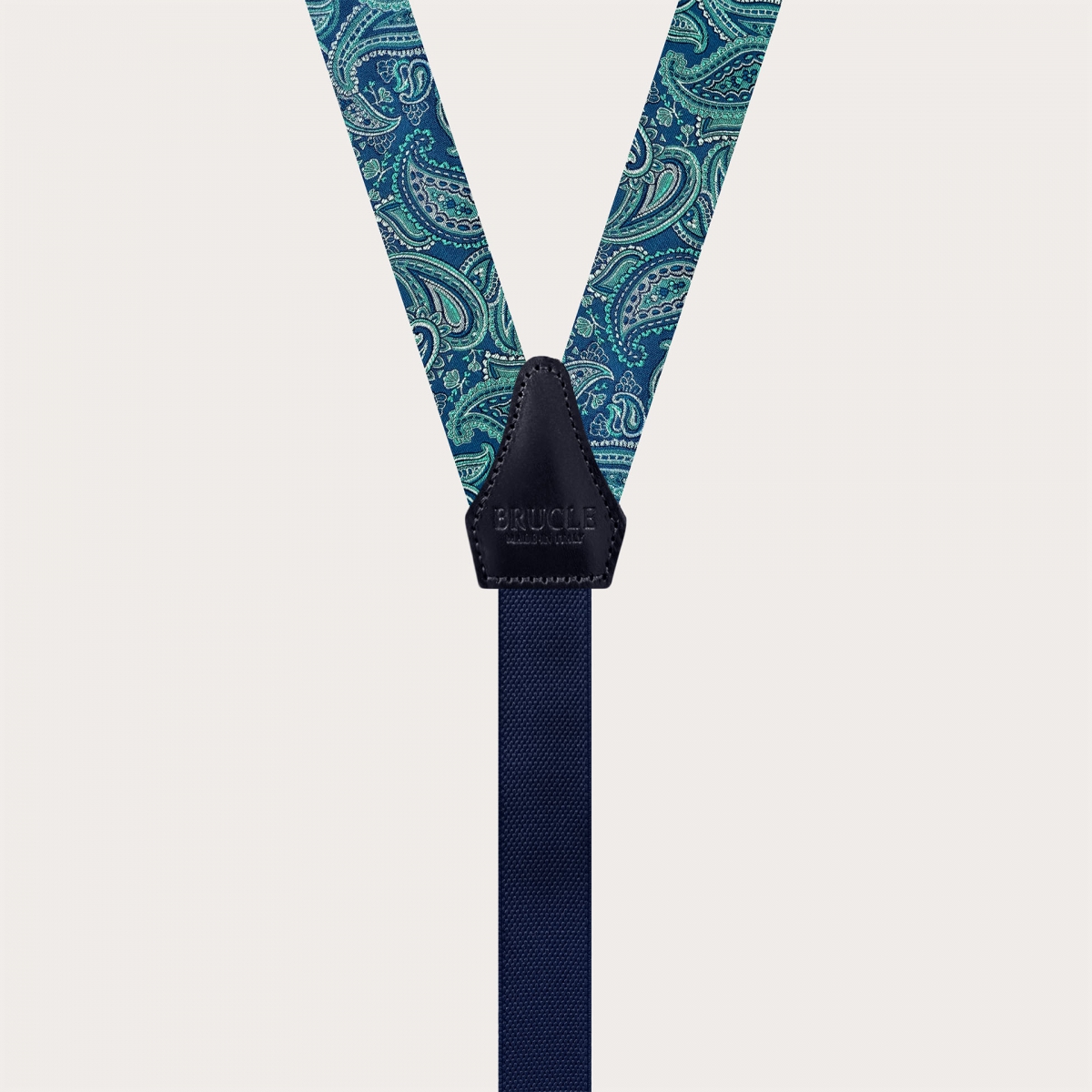 Narrow green paisley silk suspenders for clips and buttons