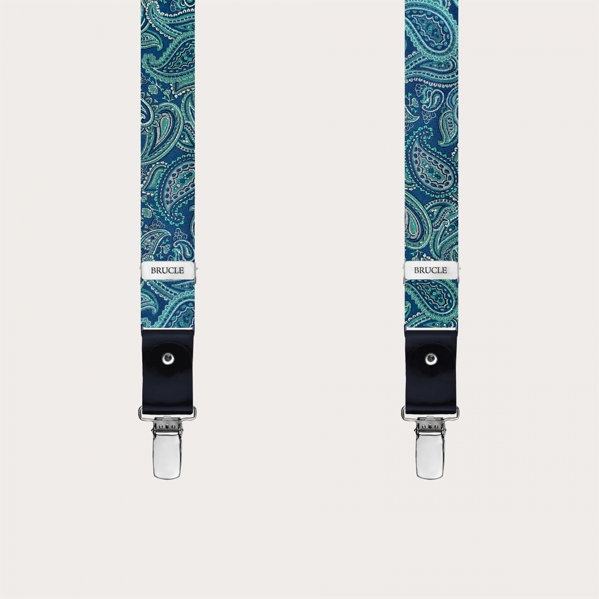 Narrow green paisley silk suspenders for clips and buttons