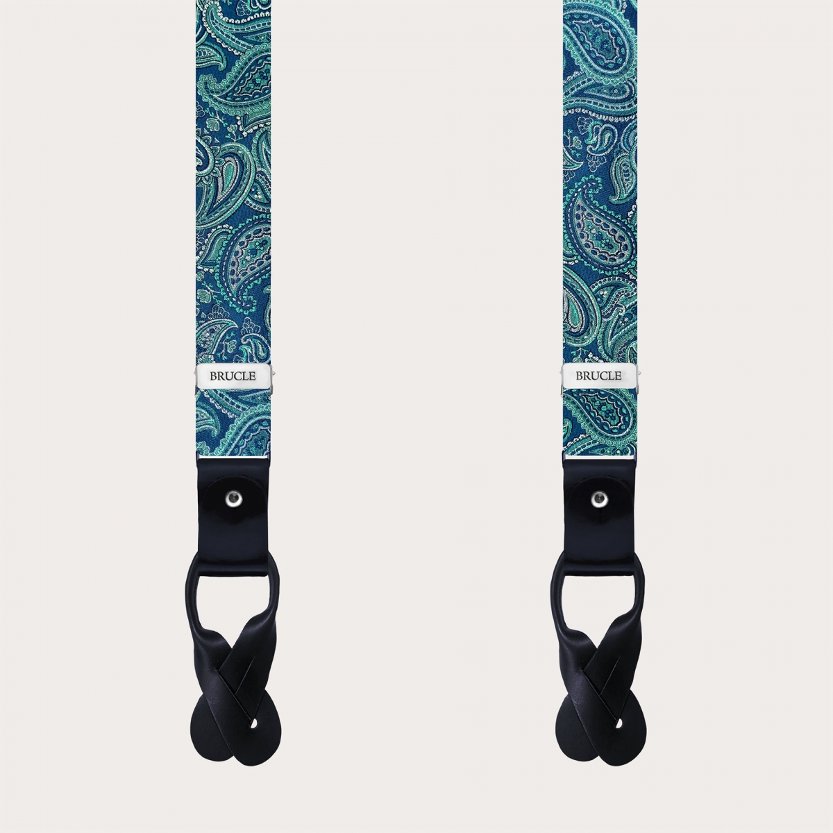 Tirantes estrechos de seda verde paisley para clips y botones