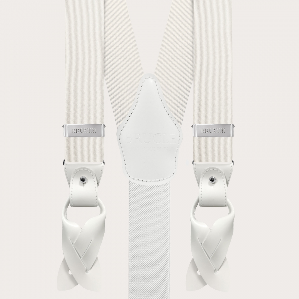 White suspenders in jacquard silk