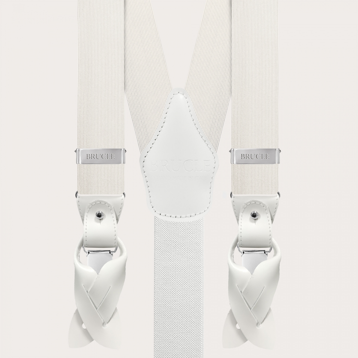 White suspenders in jacquard silk