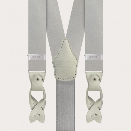 Formal Y-shape tubular silk suspenders, grey