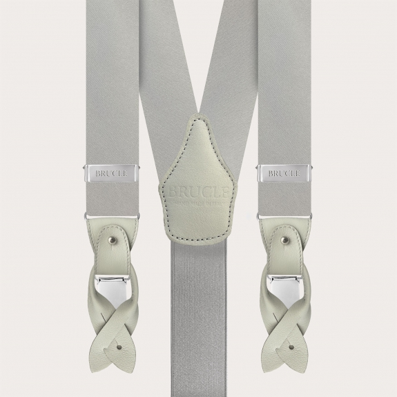 Formal Y-shape tubular silk suspenders, grey