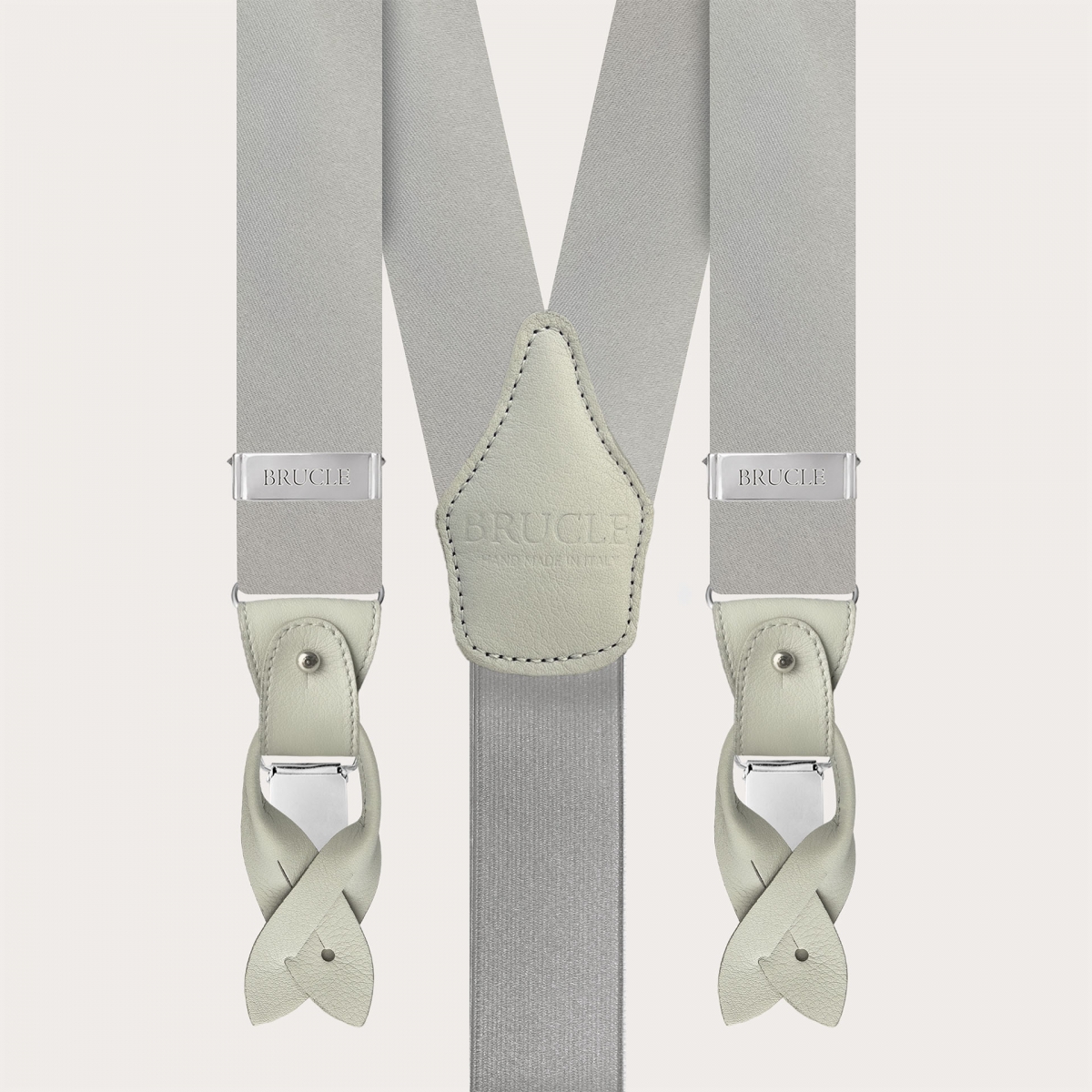 Formal Y-shape tubular silk suspenders, grey