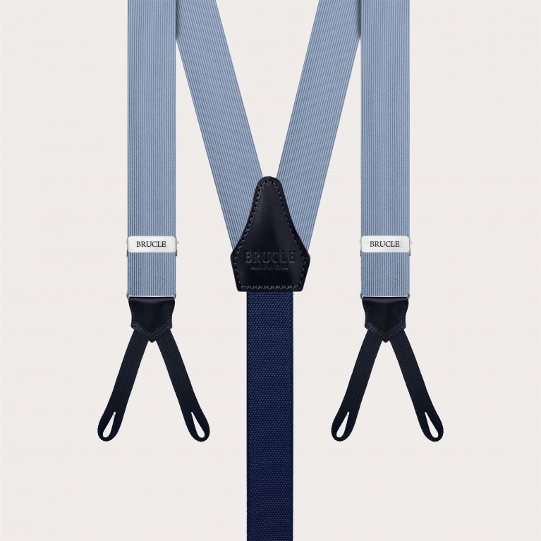 Suspenders in light blue silk with buttonholes