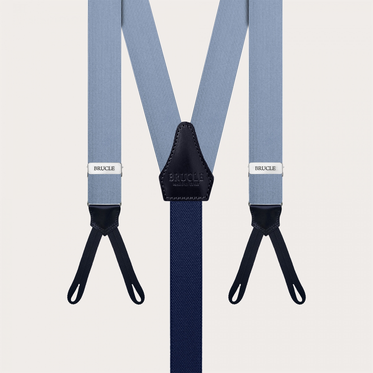 Suspenders in light blue silk with buttonholes