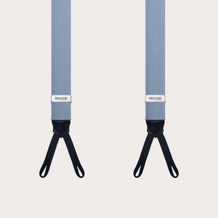 Suspenders in light blue silk with buttonholes