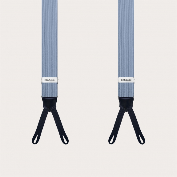 Suspenders in light blue silk with buttonholes