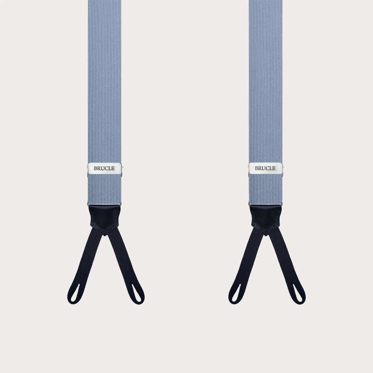 Suspenders in light blue silk with buttonholes