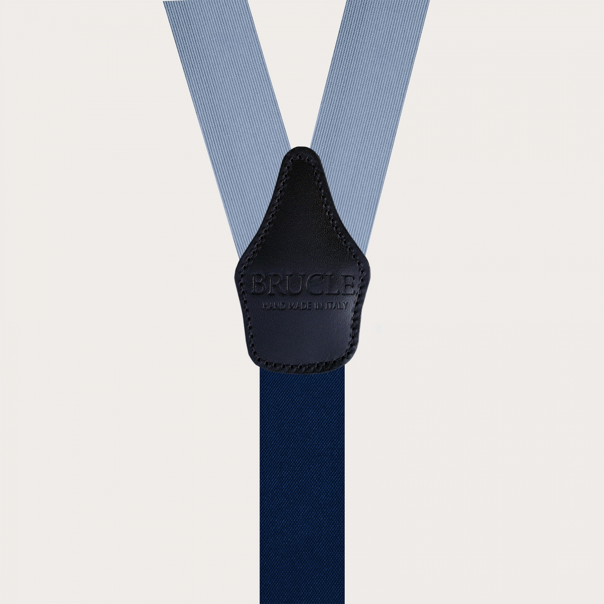 Blue silk suspenders with buttonholes and gold metal parts