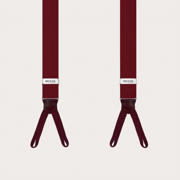 Narrow burgundy silk suspenders with buttonholes