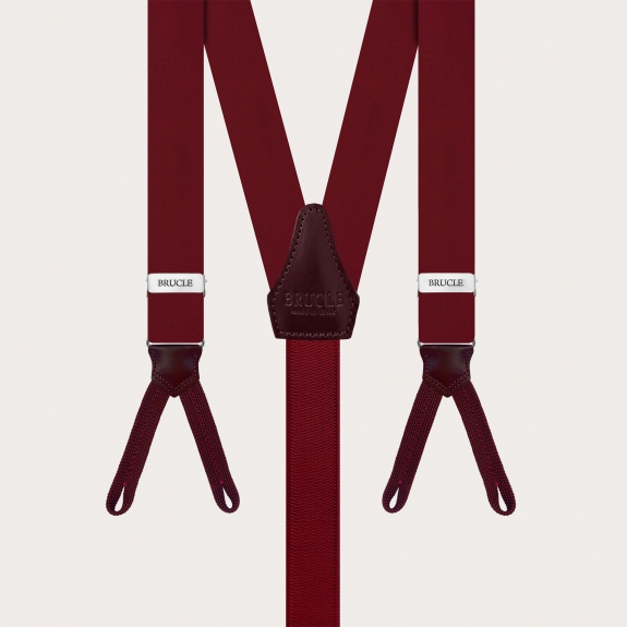 Narrow burgundy silk suspenders with buttonholes