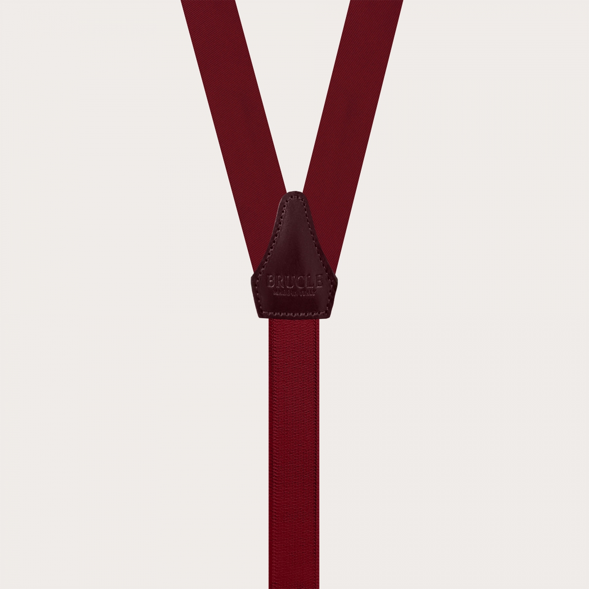 Narrow burgundy silk suspenders with buttonholes