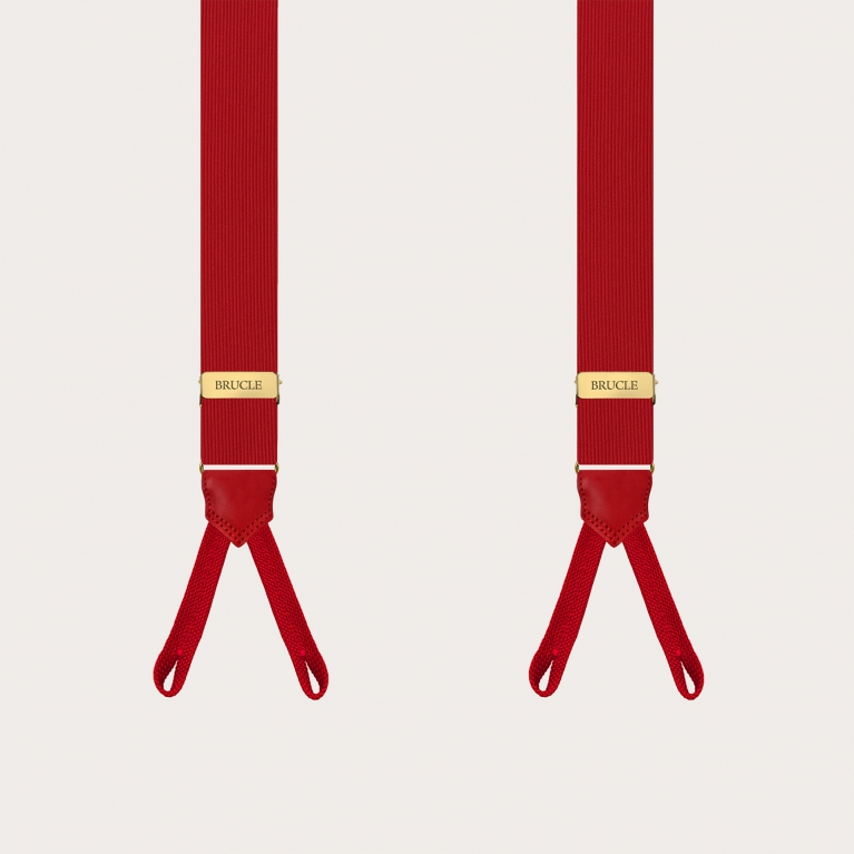 Red silk suspenders with gold parts and buttonholes