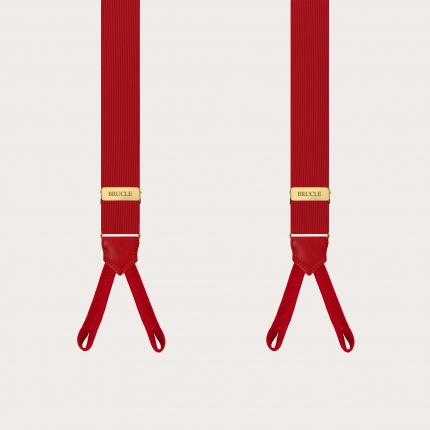 Red silk suspenders with gold parts and buttonholes