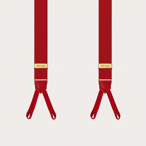 Red silk suspenders with gold parts and buttonholes