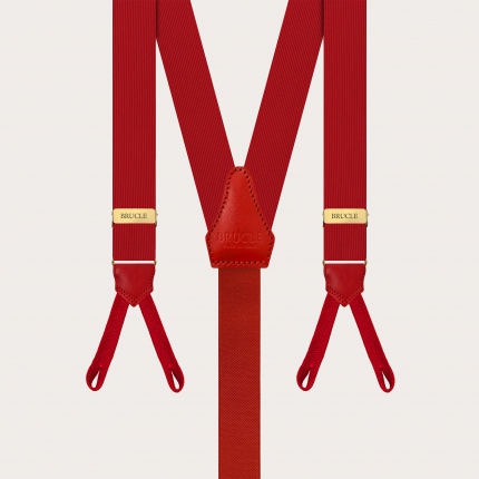 Red silk suspenders with gold parts and buttonholes