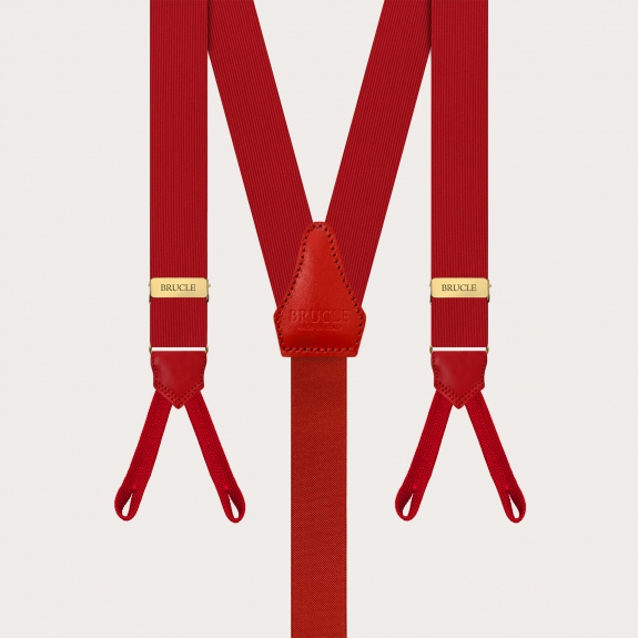 Red silk suspenders with gold parts and buttonholes