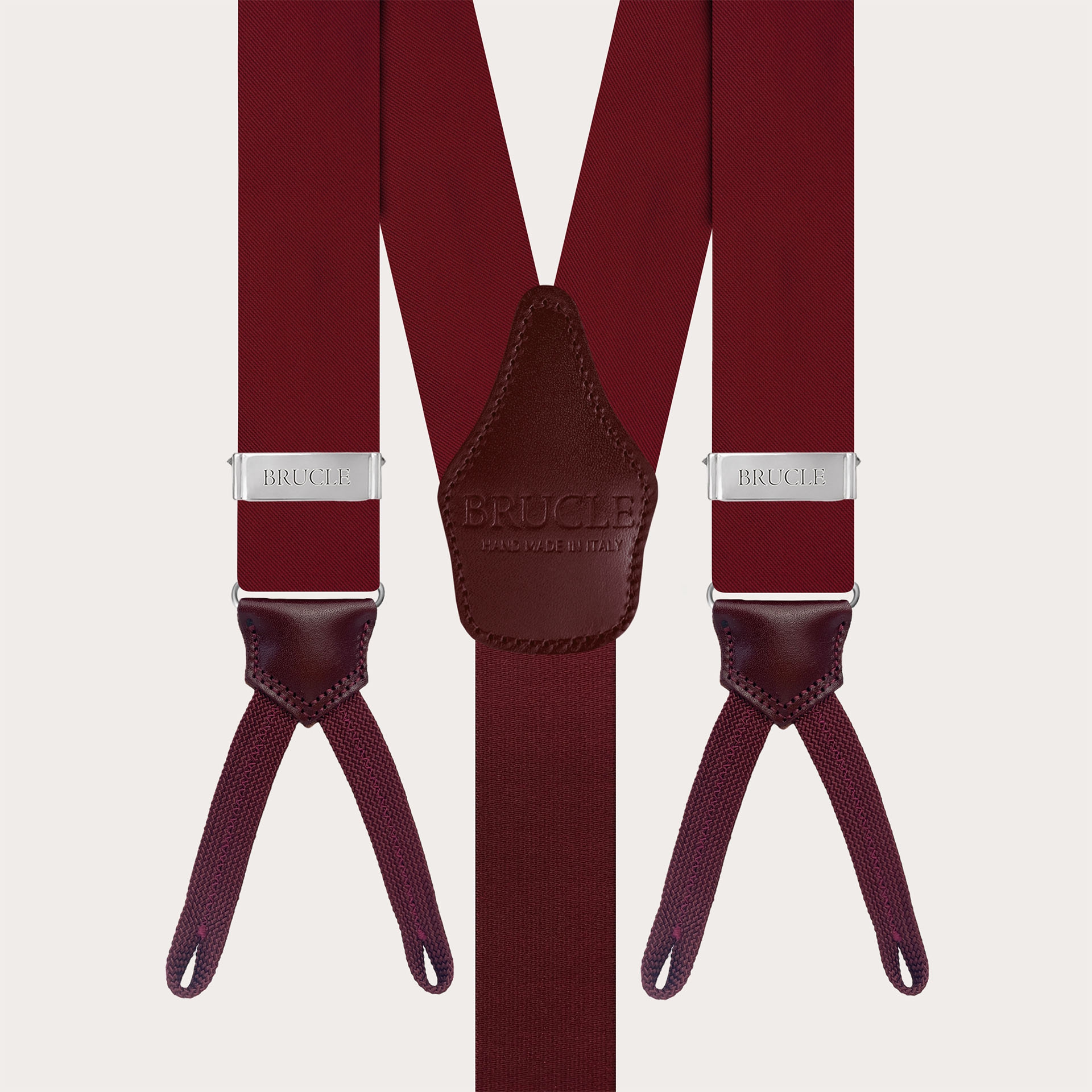 Burgundy silk satin braces for buttons