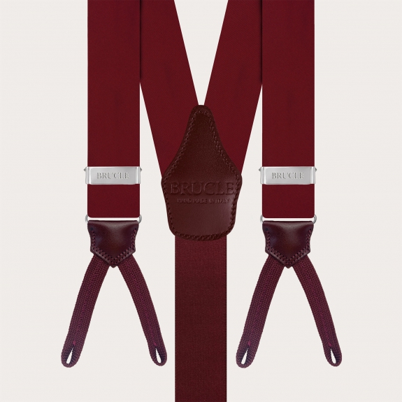 Burgundy silk satin braces for buttons