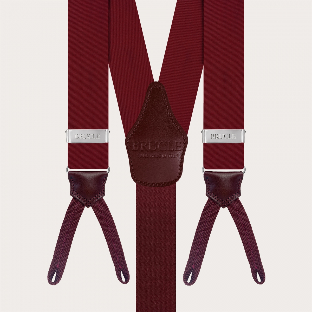 Burgundy silk satin braces for buttons