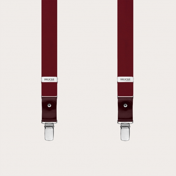 Narrow burgundy silk satin suspenders for buttons or clips