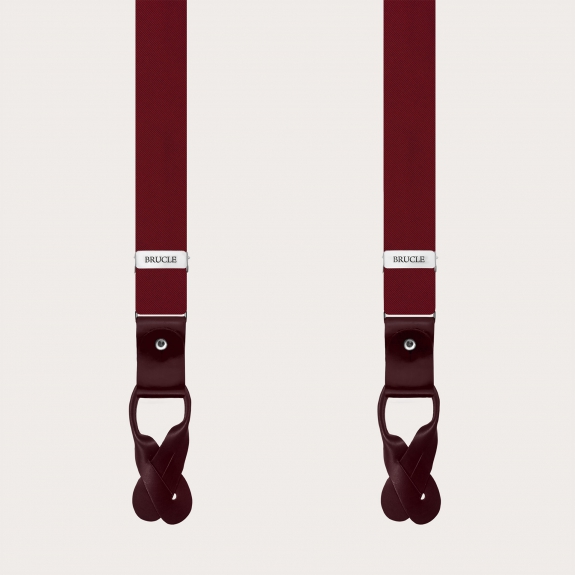 Narrow burgundy silk satin suspenders for buttons or clips