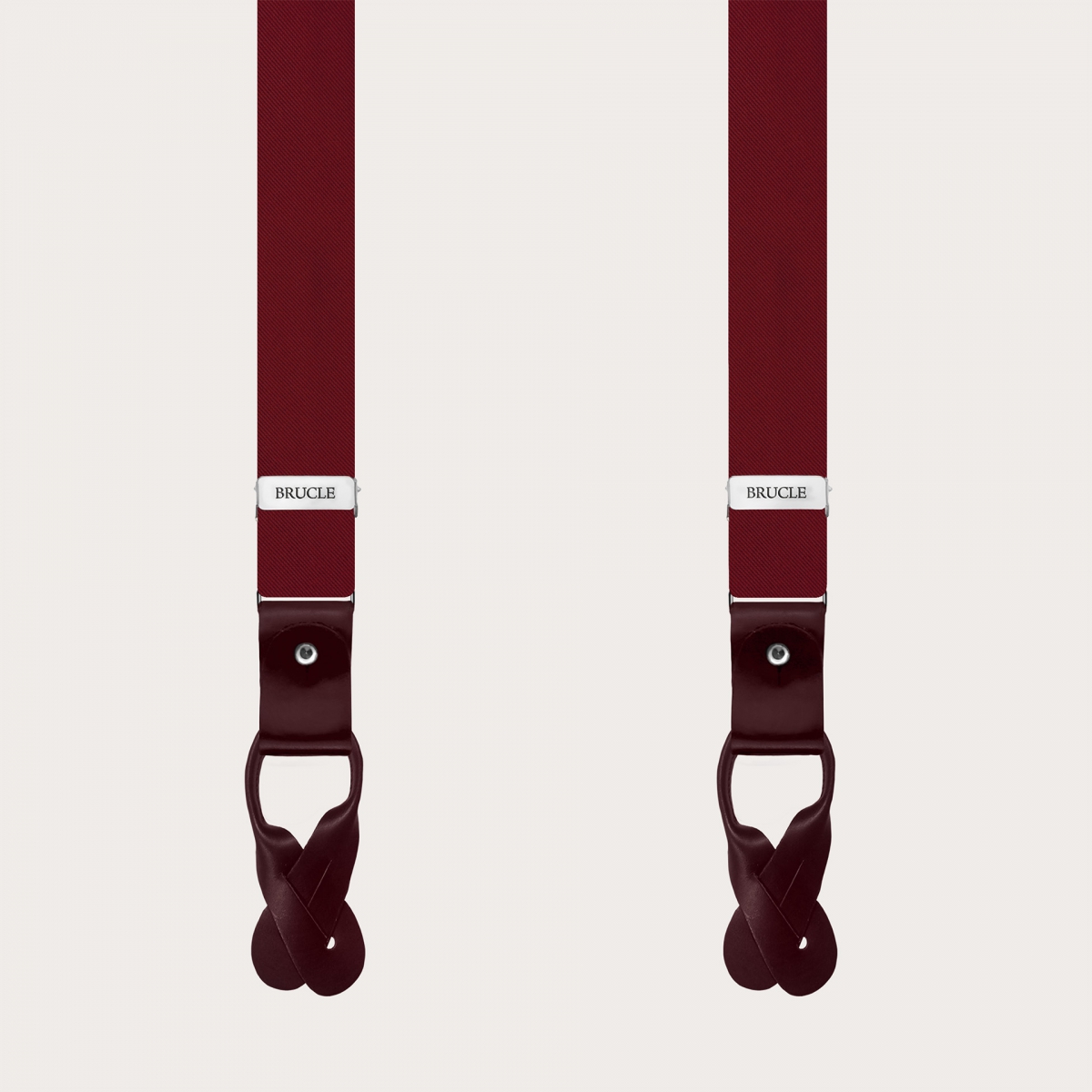 Narrow burgundy silk satin suspenders for buttons or clips