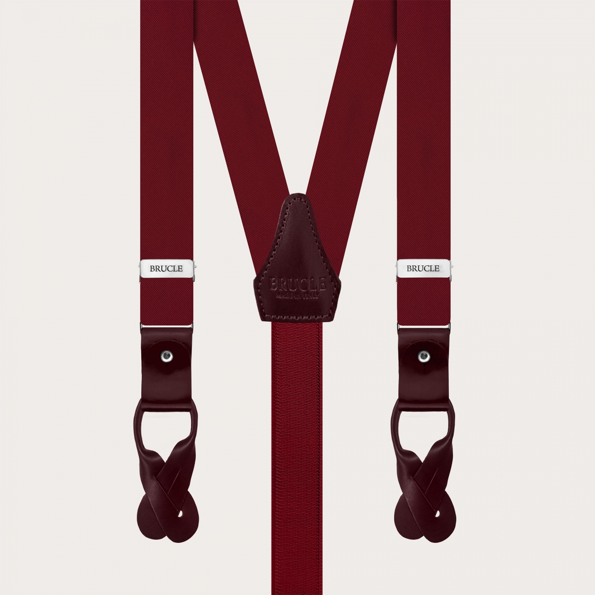 Narrow burgundy silk satin suspenders for buttons or clips