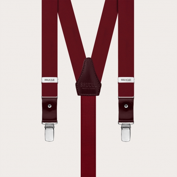 Narrow burgundy silk satin suspenders for buttons or clips