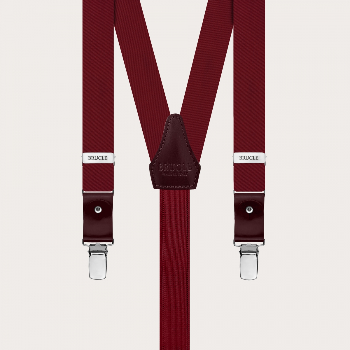 Narrow burgundy silk satin suspenders for buttons or clips