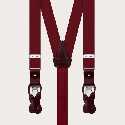 Narrow burgundy silk satin suspenders for buttons or clips