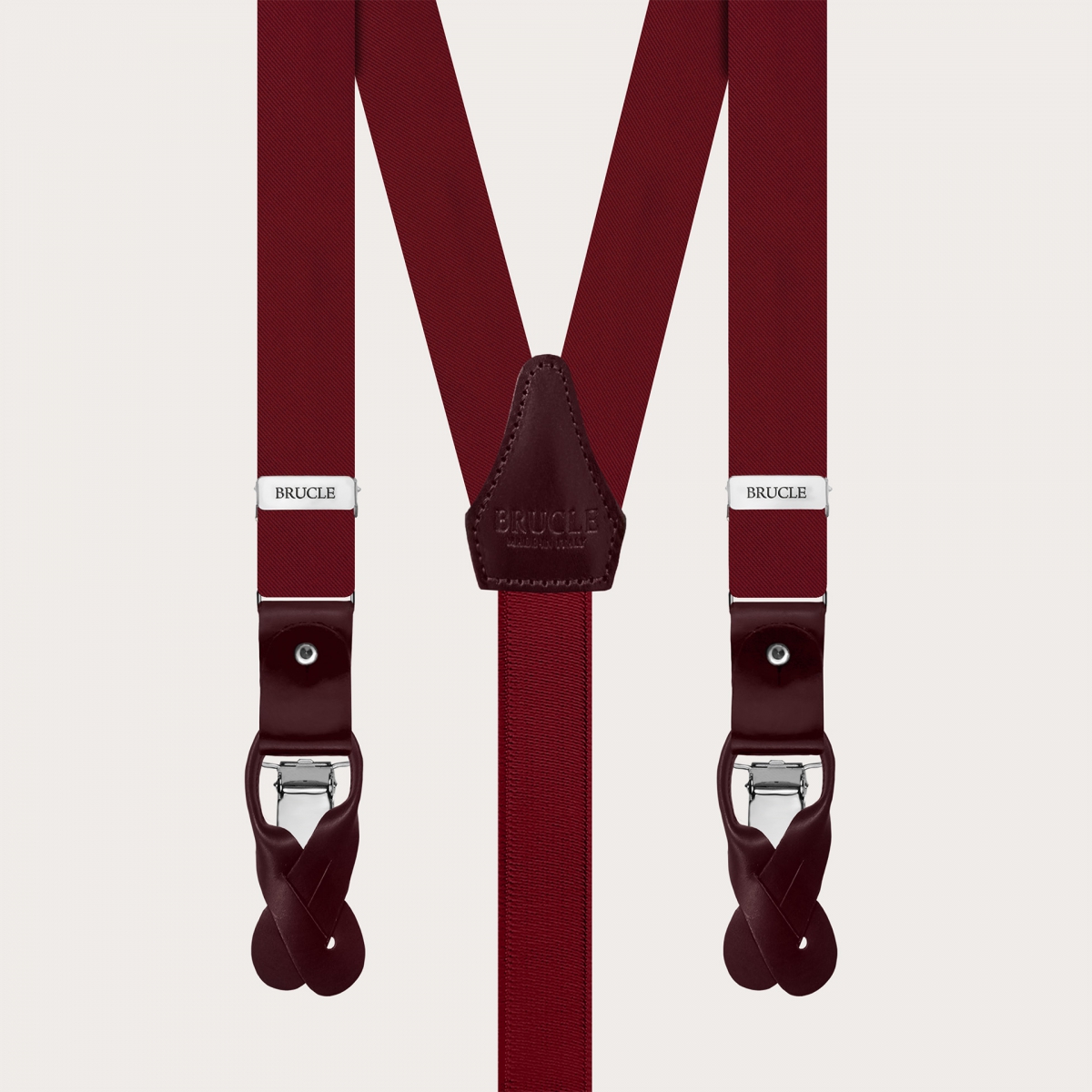 Narrow burgundy silk satin suspenders for buttons or clips